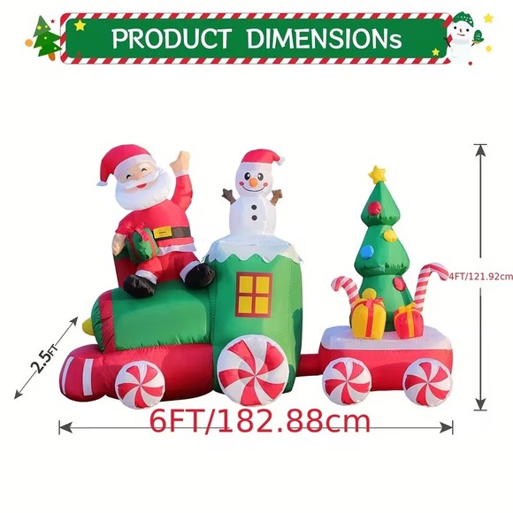 Decorations Outdoor Christmas Inflatable Train With Santa Claus Tree Snowman - Picture 5 of 5